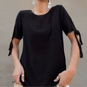 Vintage Black Silk Tie-Sleeve Blouse
